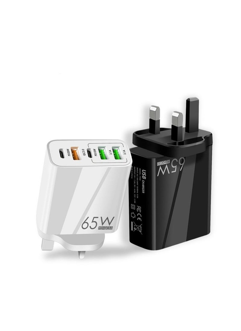 65W Multifunctional 5 Port TYPE C Charger - Wall Plug USB C PD Charger With Quick Charge 3.0 - Infino Charging Station Compatible With IPhone,  Pixel, Samsung, Huawei, iPad, AirPods,Tablets And More