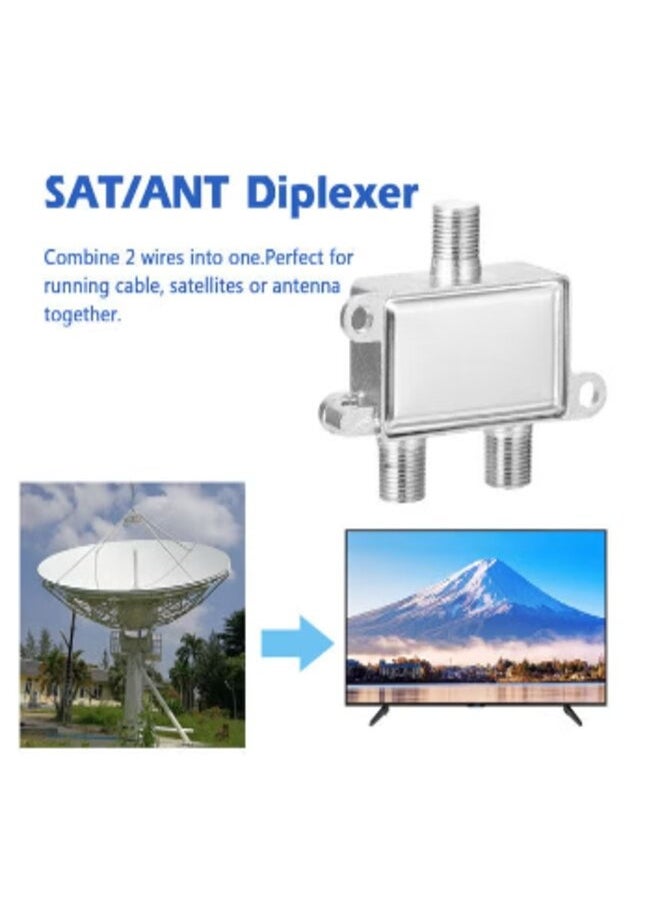 SAT/ANT Diplexer 2-Way Port TV Signal Mixer V8187-V Silver