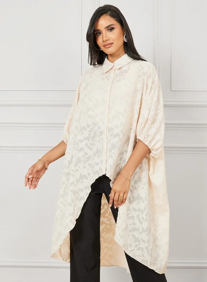 Styli Burnout Texture High Low Hem Longline Shirt