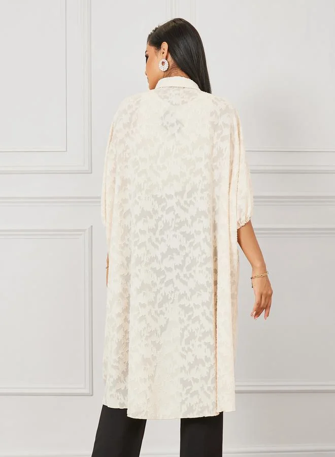Styli Burnout Texture High Low Hem Longline Shirt
