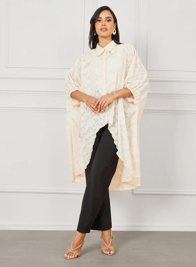 Styli Burnout Texture High Low Hem Longline Shirt