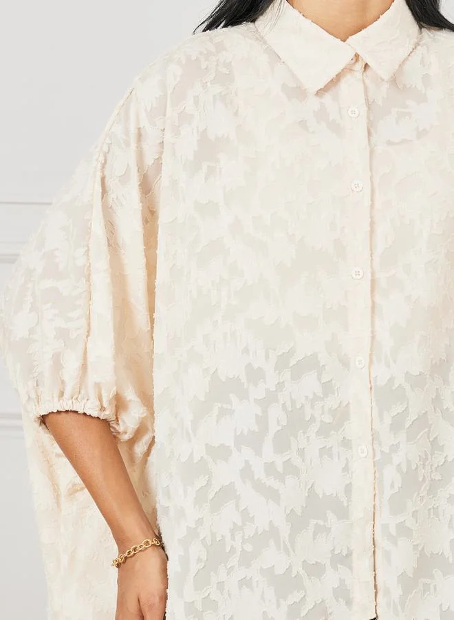 Styli Burnout Texture High Low Hem Longline Shirt