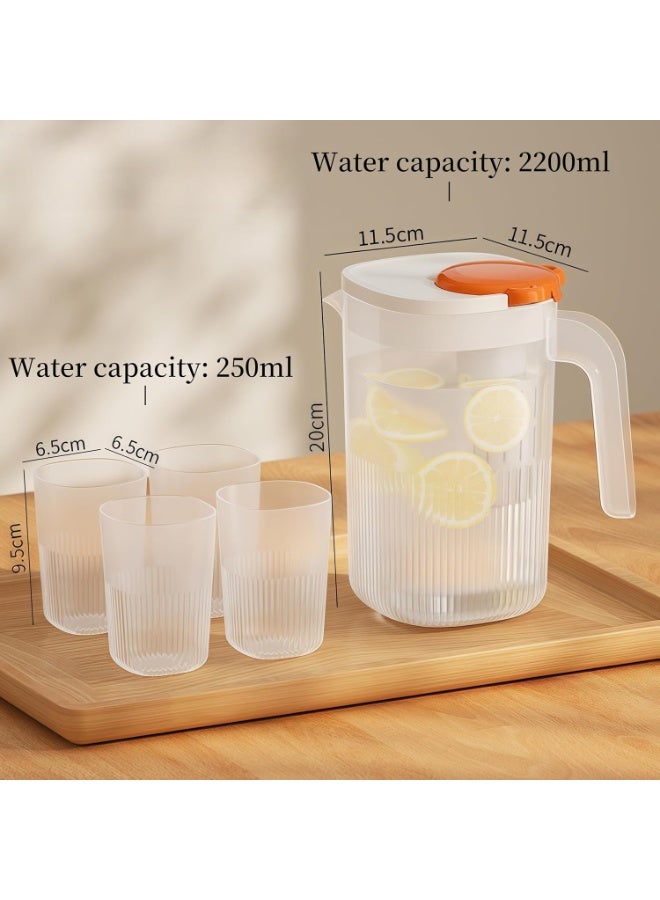 2.2L Water Pitcher with Filter screen and 4 Cups, Iced Tea Pitcher for Making Tea, Juice and Cold Drink, Heatproof Food-grade PP material (White) - Image 2