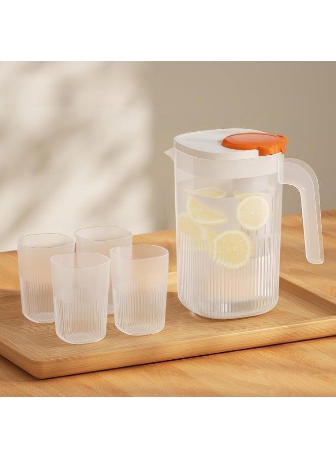 2.2L Water Pitcher with Filter screen and 4 Cups, Iced Tea Pitcher for Making Tea, Juice and Cold Drink, Heatproof Food-grade PP material (White) - Image 1