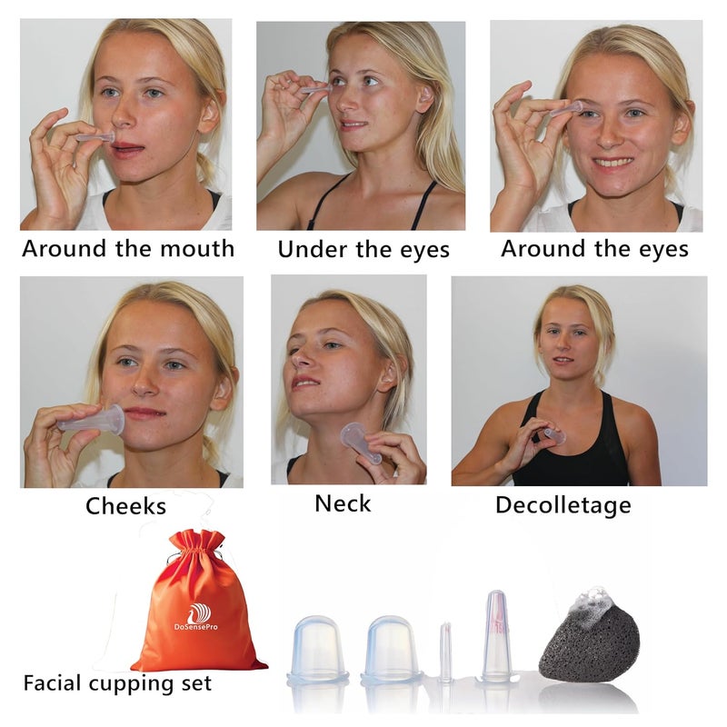 DoSensePro Facial Cupping Set for Face Neck Body Instruction Guide Konjac Sponge Silicone Face Cupping for Massage Therapy Skin Care Wrinkles Cellulite Rejuvenating Cups by DoSensePro - Image 3
