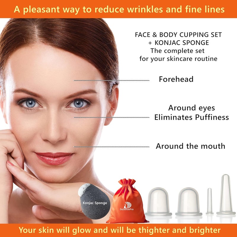 DoSensePro Facial Cupping Set for Face Neck Body Instruction Guide Konjac Sponge Silicone Face Cupping for Massage Therapy Skin Care Wrinkles Cellulite Rejuvenating Cups by DoSensePro - Image 2