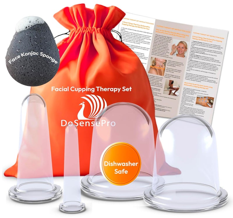 DoSensePro Facial Cupping Set for Face Neck Body Instruction Guide Konjac Sponge Silicone Face Cupping for Massage Therapy Skin Care Wrinkles Cellulite Rejuvenating Cups by DoSensePro - Image 1