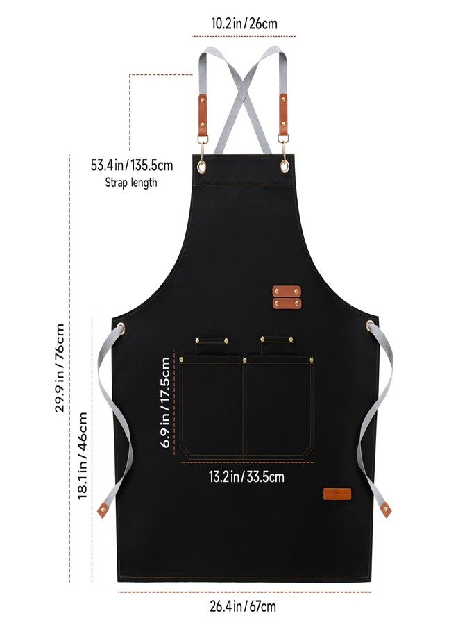 LOYGLIF Chef Aprons for Men Women with Large Pockets, Cotton Canvas Cross Back Adjustable Cooking Kitchen Work Waterproof Bib Apron Black - Image 4