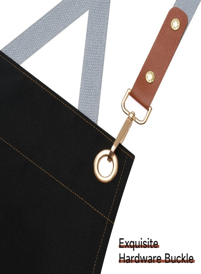 LOYGLIF Chef Aprons for Men Women with Large Pockets, Cotton Canvas Cross Back Adjustable Cooking Kitchen Work Waterproof Bib Apron Black - Image 5