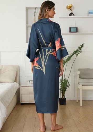 Kihnop كيمونو نسائي مزخرف طويل - رداء ساتان وحرير - كيمونو لحفلة العزوبية، مقاس واحد - Image 4
