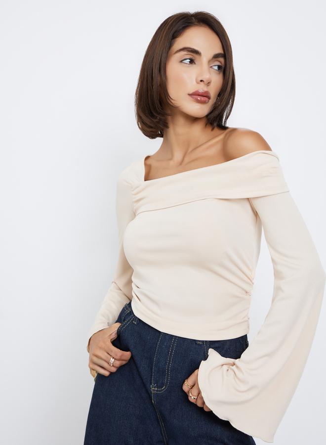ستايلي بلوزة محبوكة بياقة غير متماثلة الطول - Image 1