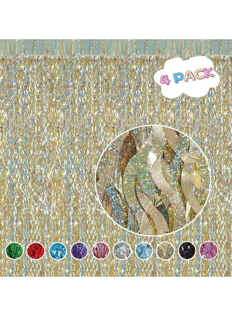 SYOSI 4 Pack Laser S-Shaped Silver Fringe Curtain Backdrop - 3.3 x 6.6 ft Gold Foil Fringe Curtains Party Supplies, Tinsel Curtain Backdrop for Parties, Birthday, Photo Booth - Image 2