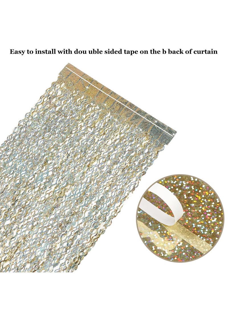 SYOSI 4 Pack Laser S-Shaped Silver Fringe Curtain Backdrop - 3.3 x 6.6 ft Gold Foil Fringe Curtains Party Supplies, Tinsel Curtain Backdrop for Parties, Birthday, Photo Booth - Image 4