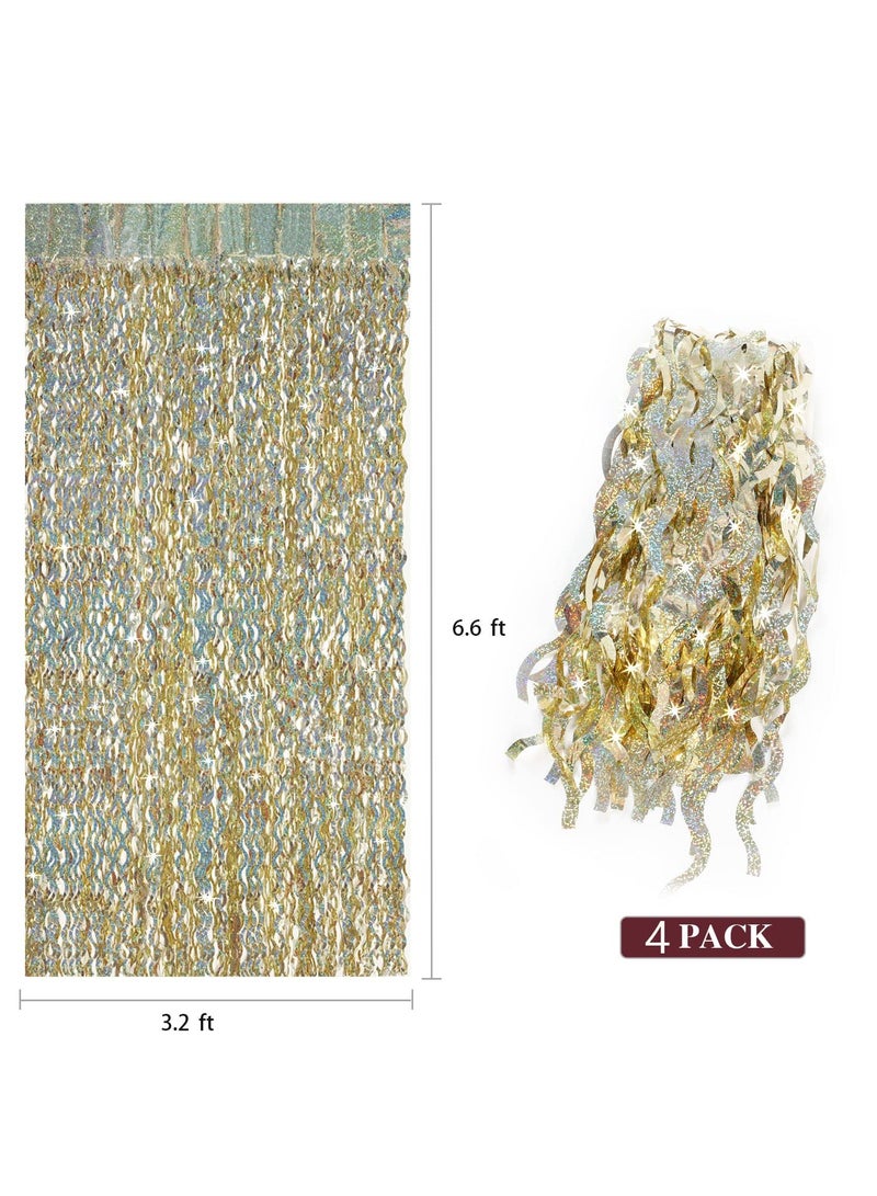 SYOSI 4 Pack Laser S-Shaped Silver Fringe Curtain Backdrop - 3.3 x 6.6 ft Gold Foil Fringe Curtains Party Supplies, Tinsel Curtain Backdrop for Parties, Birthday, Photo Booth - Image 3