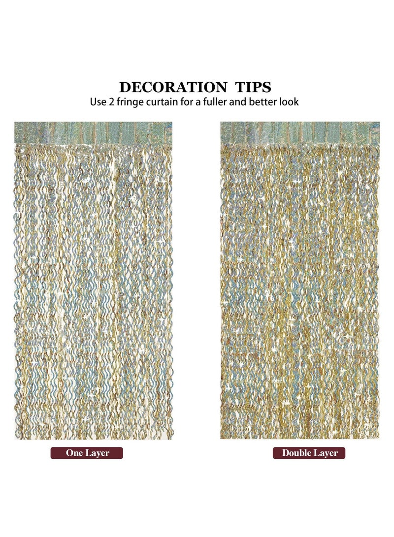 SYOSI 4 Pack Laser S-Shaped Silver Fringe Curtain Backdrop - 3.3 x 6.6 ft Gold Foil Fringe Curtains Party Supplies, Tinsel Curtain Backdrop for Parties, Birthday, Photo Booth - Image 5