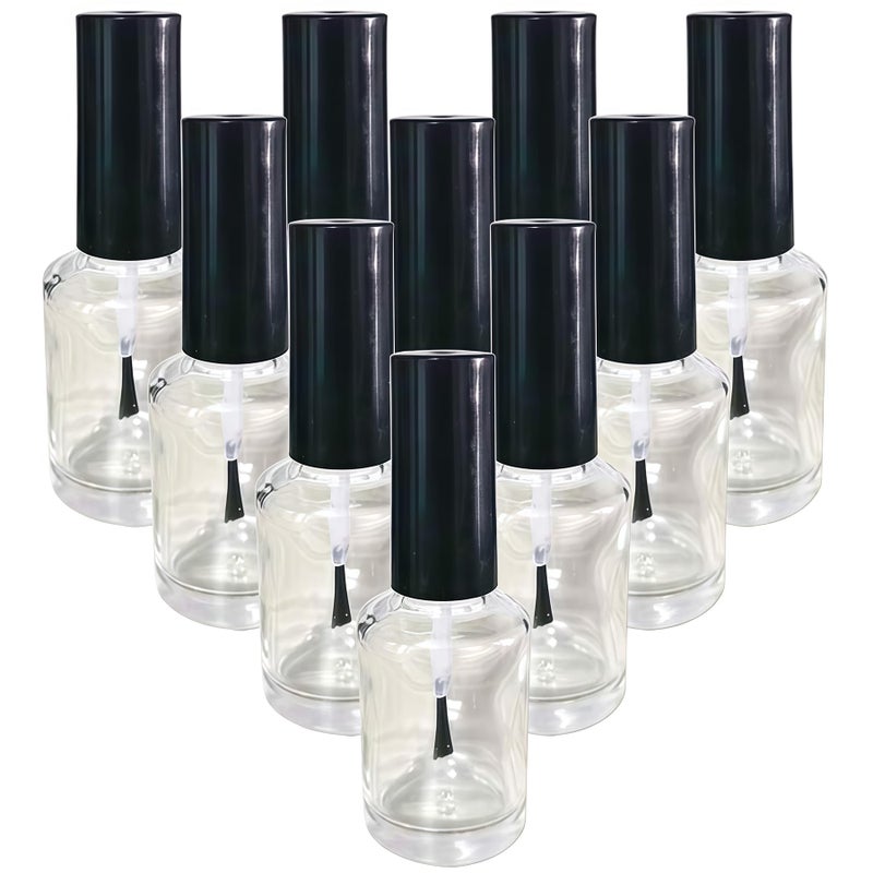 Elandy 10PCS 15ML/0.5OZ Empty Round Clear Nail Polish Glass Bottles with Brush Black Cap Small Nail Vials Travel Trial Packing Container Liquid Blush Storage Holder Dispenser for Nail Art - Image 1