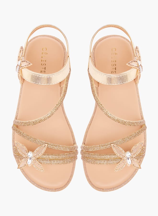 Celeste Girls' Butterfly Embellished Sandals with Hook and Loop Closure Ramadan Collection - Image 2