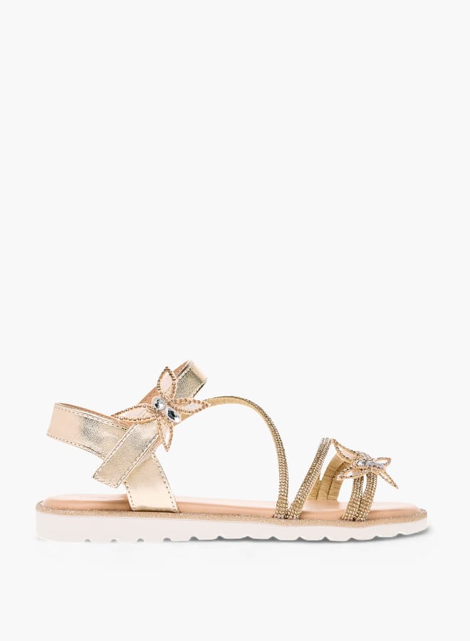 Celeste Girls' Butterfly Embellished Sandals with Hook and Loop Closure Ramadan Collection - Image 1