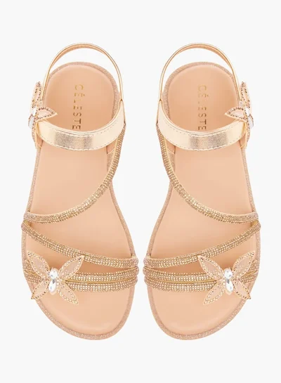 Celeste Girls' Butterfly Embellished Sandals with Hook and Loop Closure
