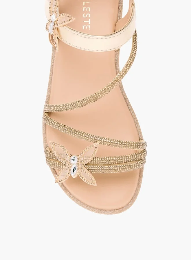 Celeste Girls' Butterfly Embellished Sandals with Hook and Loop Closure