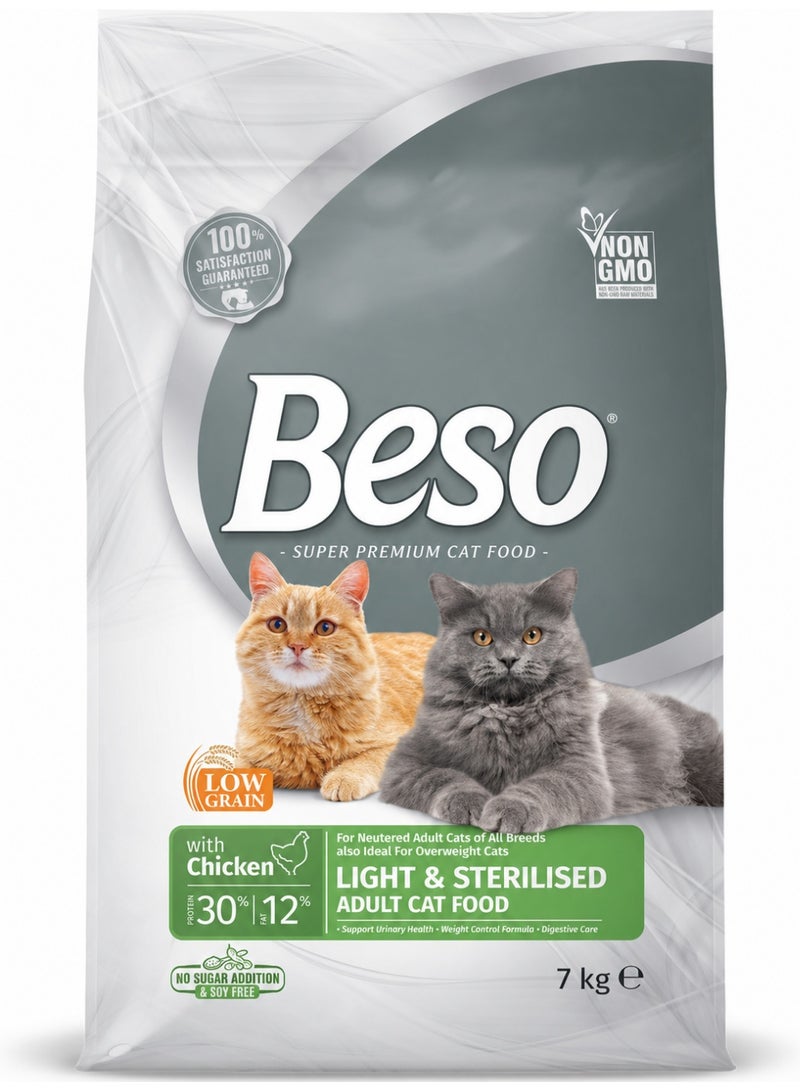 Beso Chicken Light & Sterilized Adult Dry Cat Food 7 kg – Weight Control & Healthy Digestion