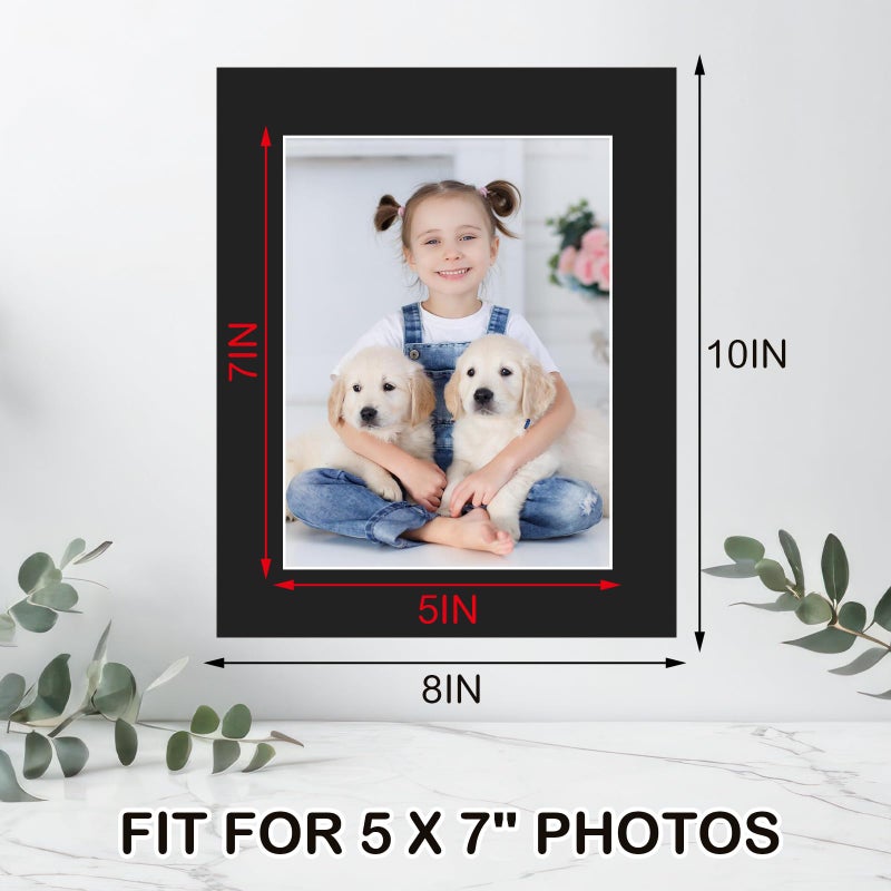 Prudiut 15 Pack 8x10 Black Picture Mats, Frame Mattes for 5x7 Pictures Photo Frame Mat Core Bevel Cut Mat Board Show Kit for Photos, Prints, Artworks - Image 2