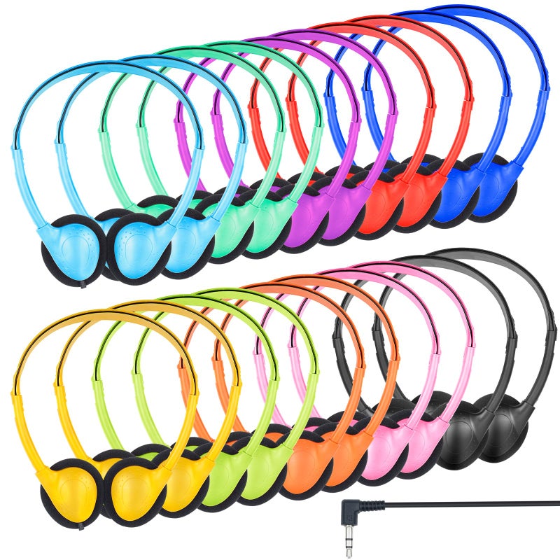 ZNXZXP 20 Pack Bulk Classroom Headphones for Students Kids School Wholesale Headphones Class Set with 35mm Jack for Chromebook Laptop PC Computer 10 Mixed Colors - Image 2