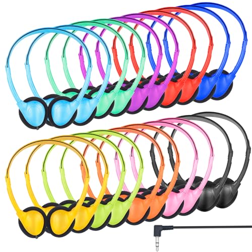 ZNXZXP 20 Pack Bulk Classroom Headphones for Students Kids School Wholesale Headphones Class Set with 35mm Jack for Chromebook Laptop PC Computer 10 Mixed Colors - Image 1