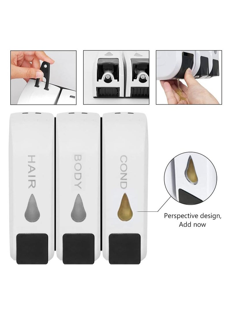 general Wall-mounted triple soap dispenser, refillable, shower soap dispenser, shampoo pump, 3-chamber design - Image 3