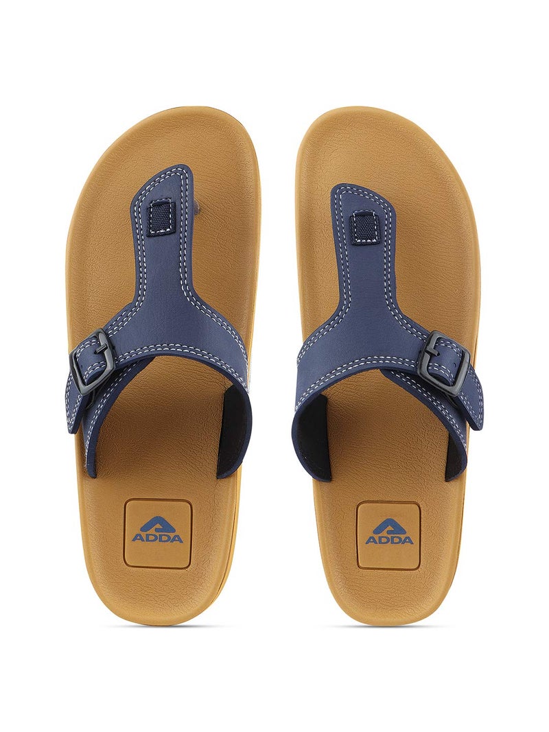 ADDA Men's Dark Beige & Navy Flip-Flops - 9 UK - Image 1