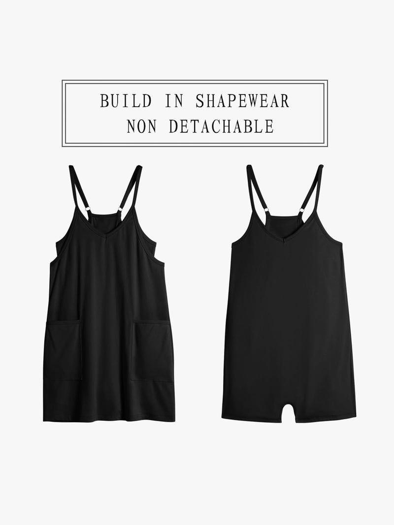 TARSE Athletic Dress for Women Casual Sleeveless Spaghetti Strap Sundress Workout Short Tennis Dress with Pockets(Black,XL) - Image 4
