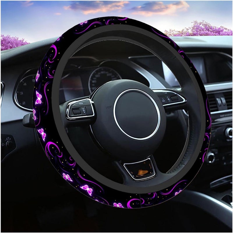 Swono Butterfly Purple Steering Wheel Cover for Men Women - Universal 15 Inch Neoprene Anti-Slip Protector - Image 1