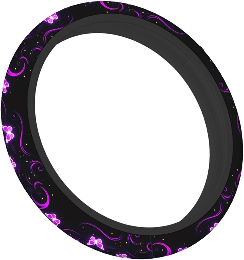 Swono Butterfly Purple Steering Wheel Cover for Men Women - Universal 15 Inch Neoprene Anti-Slip Protector - Image 5
