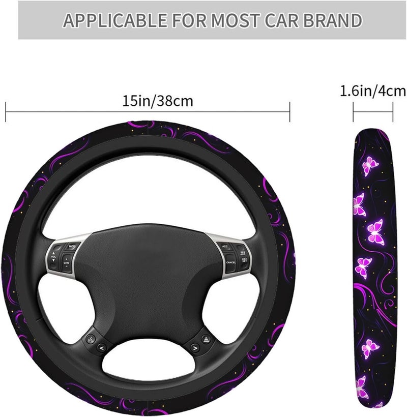 Swono Butterfly Purple Steering Wheel Cover for Men Women - Universal 15 Inch Neoprene Anti-Slip Protector - Image 3