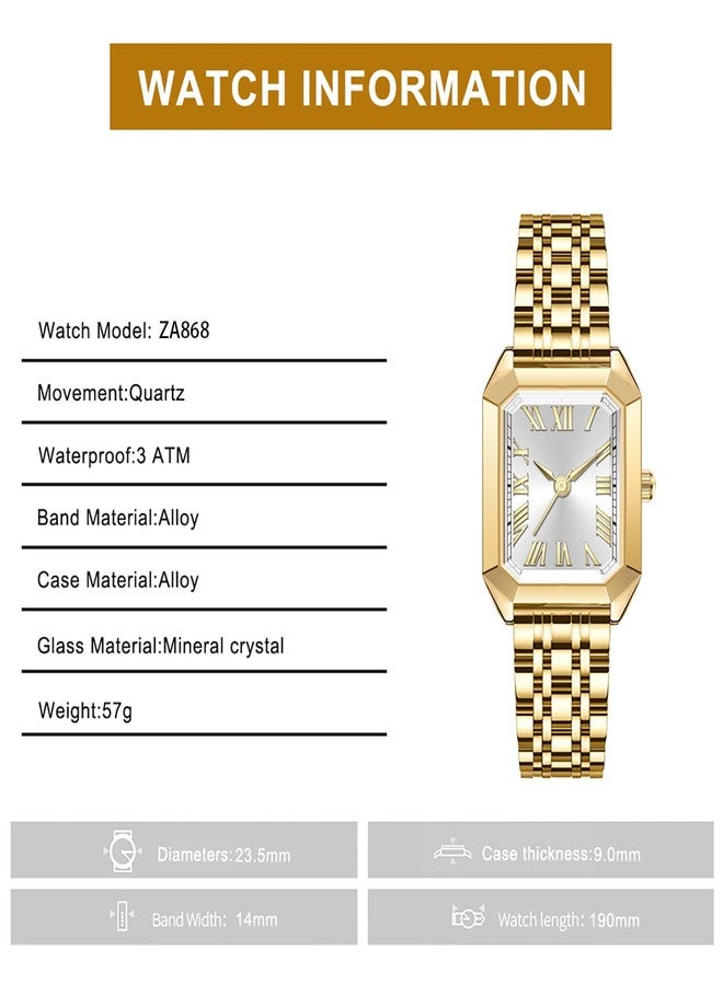 BESTKANG Vintage Gold Roman Numeral Watch for Women, Rectangular Alloy Bracelet, 3ATM Waterproof Quartz Movement with Tools, Gold Green, Vintage - Image 3