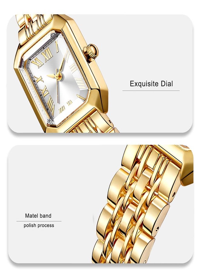 BESTKANG Vintage Gold Roman Numeral Watch for Women, Rectangular Alloy Bracelet, 3ATM Waterproof Quartz Movement with Tools, Gold Green, Vintage - Image 4