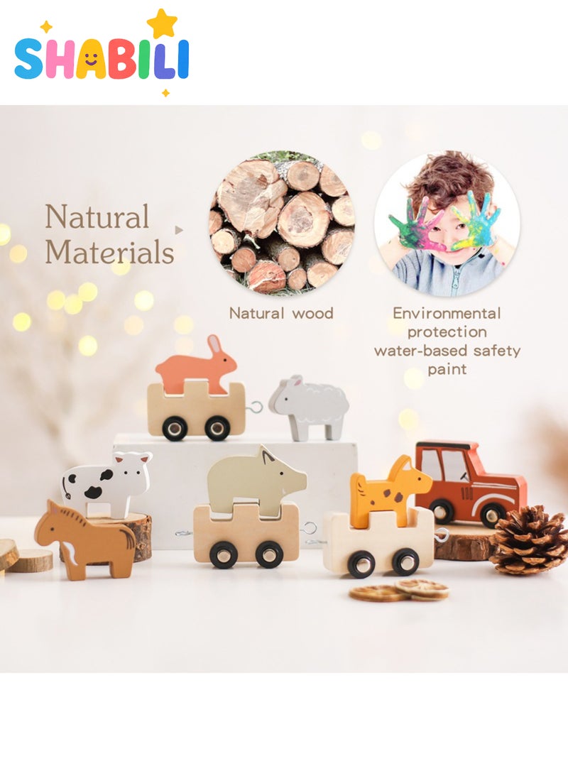 SHABILI Wooden Animal Cognition Train Set Montessori Pull Toy Natural Wood for Toddlers Boys & Girls Birthday Gift 3 Years+ - Image 2