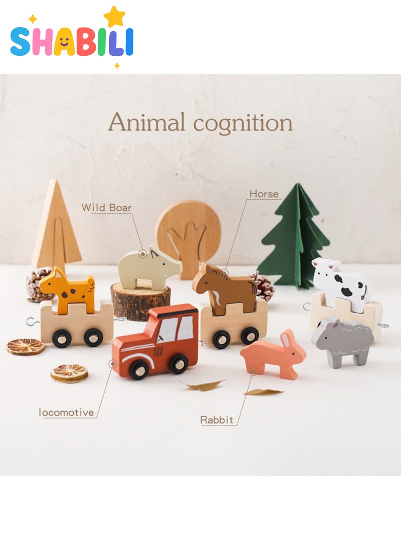 SHABILI Wooden Animal Cognition Train Set Montessori Pull Toy Natural Wood for Toddlers Boys & Girls Birthday Gift 3 Years+ - Image 3