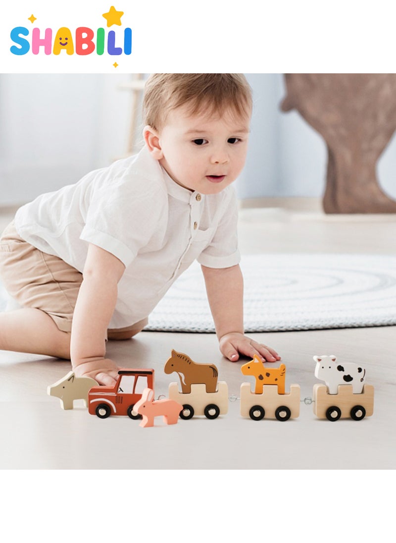 SHABILI Wooden Animal Cognition Train Set Montessori Pull Toy Natural Wood for Toddlers Boys & Girls Birthday Gift 3 Years+ - Image 5
