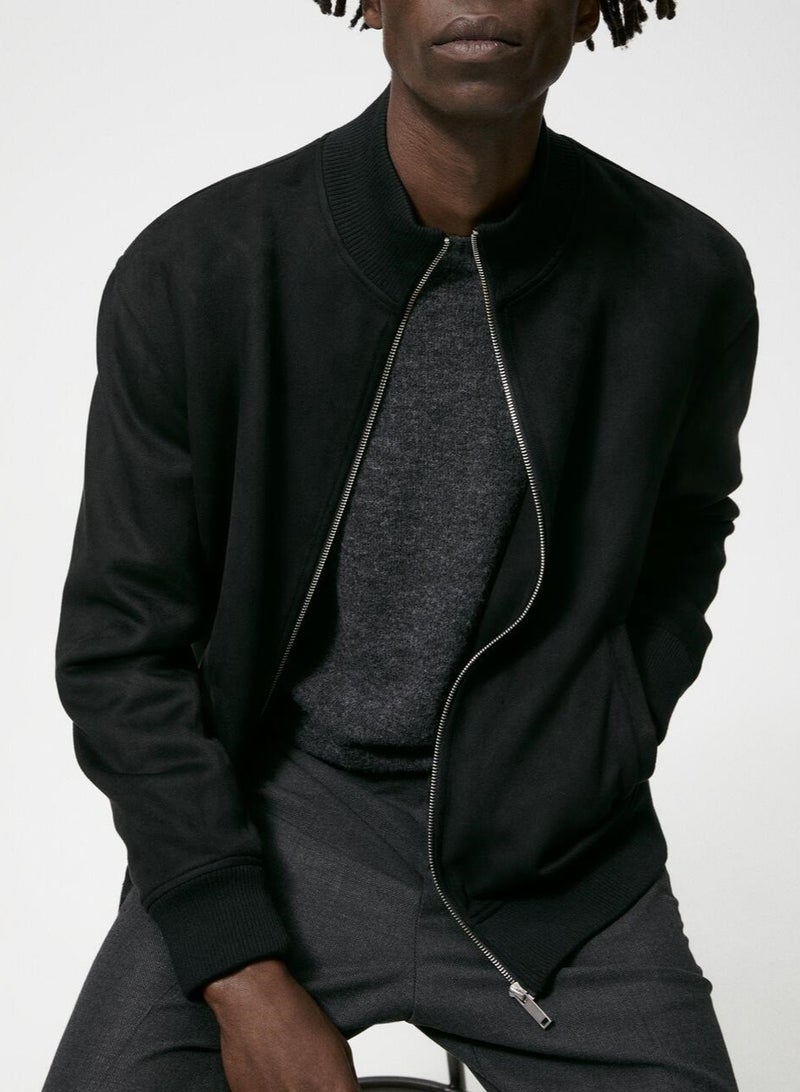 NIBEMINENT جاكيت كاجوال من جلد السويد الصوف بخامة البيك مع ياقة مرتفعة للرجال - Image 1