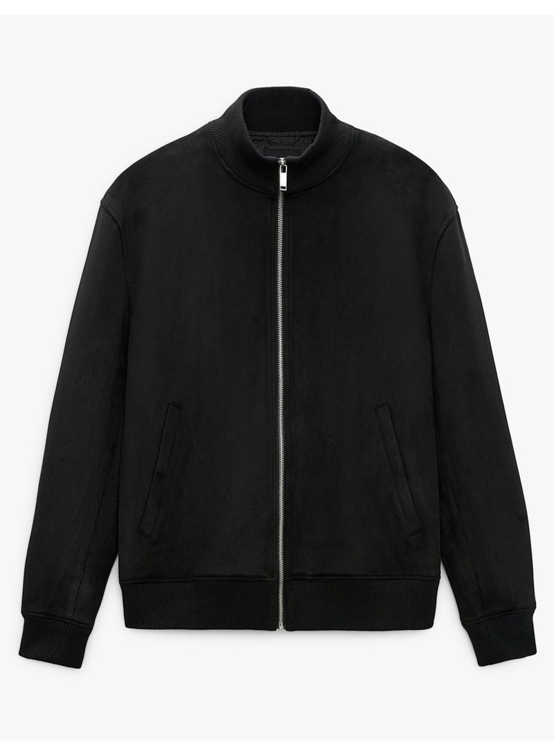 NIBEMINENT جاكيت كاجوال من جلد السويد الصوف بخامة البيك مع ياقة مرتفعة للرجال - Image 2