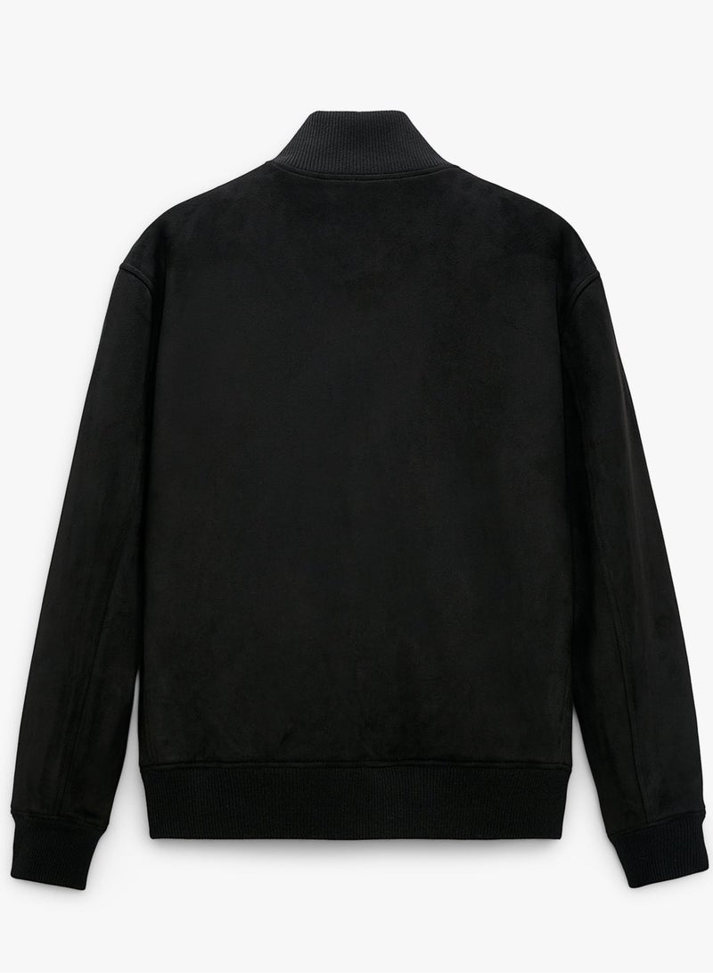 NIBEMINENT جاكيت كاجوال من جلد السويد الصوف بخامة البيك مع ياقة مرتفعة للرجال - Image 5