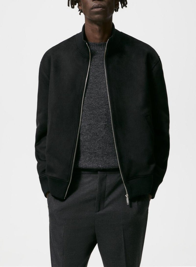 NIBEMINENT جاكيت كاجوال من جلد السويد الصوف بخامة البيك مع ياقة مرتفعة للرجال - Image 3