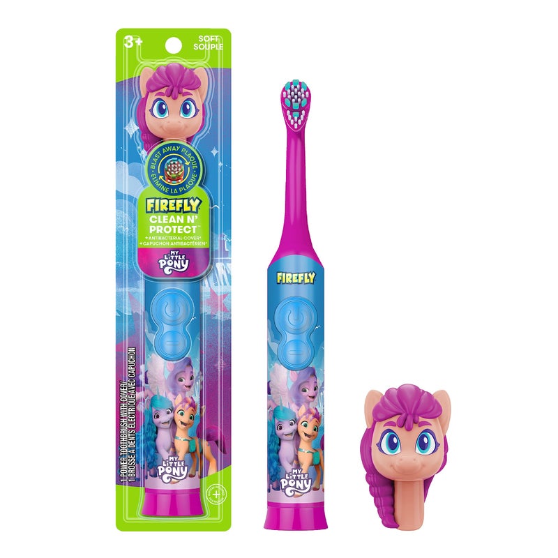 Firefly Clean N' Protect My Little Pony Power Toothbrush with 3D Character Cover, Soft Bristles, Battery Included, Ages 3+ - Image 1