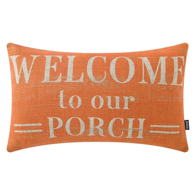 PORCH THROW PILLOW COVER 12X20 INCHES FALL PORCH DECOR WELCOME TO OUR PORCH SIGN LINEN LUMBAR PILLOW COVER FOR SOFA COUCH ORANGE PL922TR