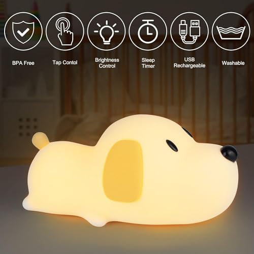One94Store Silicone Puppy Night Light for Kids | Rechargeable LED Lamp with Touch Sensor | 7-Color Cute Bedside Lamp for Baby & Kids Room Decor, Multicolor - Image 5