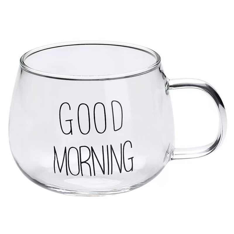 Home Eyes Clear Glass Coffee Mugs for Beer, Tea, Water (Good Morning) - Image 1