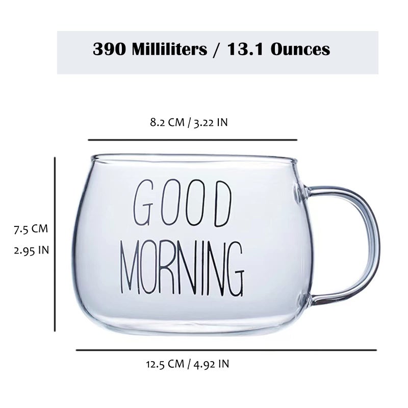 Home Eyes Clear Glass Coffee Mugs for Beer, Tea, Water (Good Morning) - Image 2
