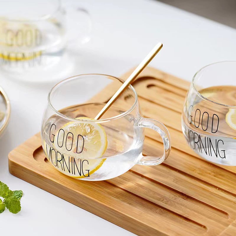 Home Eyes Clear Glass Coffee Mugs for Beer, Tea, Water (Good Morning) - Image 4