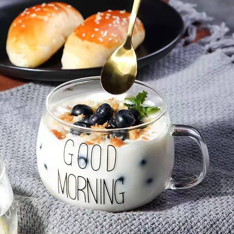Home Eyes Clear Glass Coffee Mugs for Beer, Tea, Water (Good Morning) - Image 3